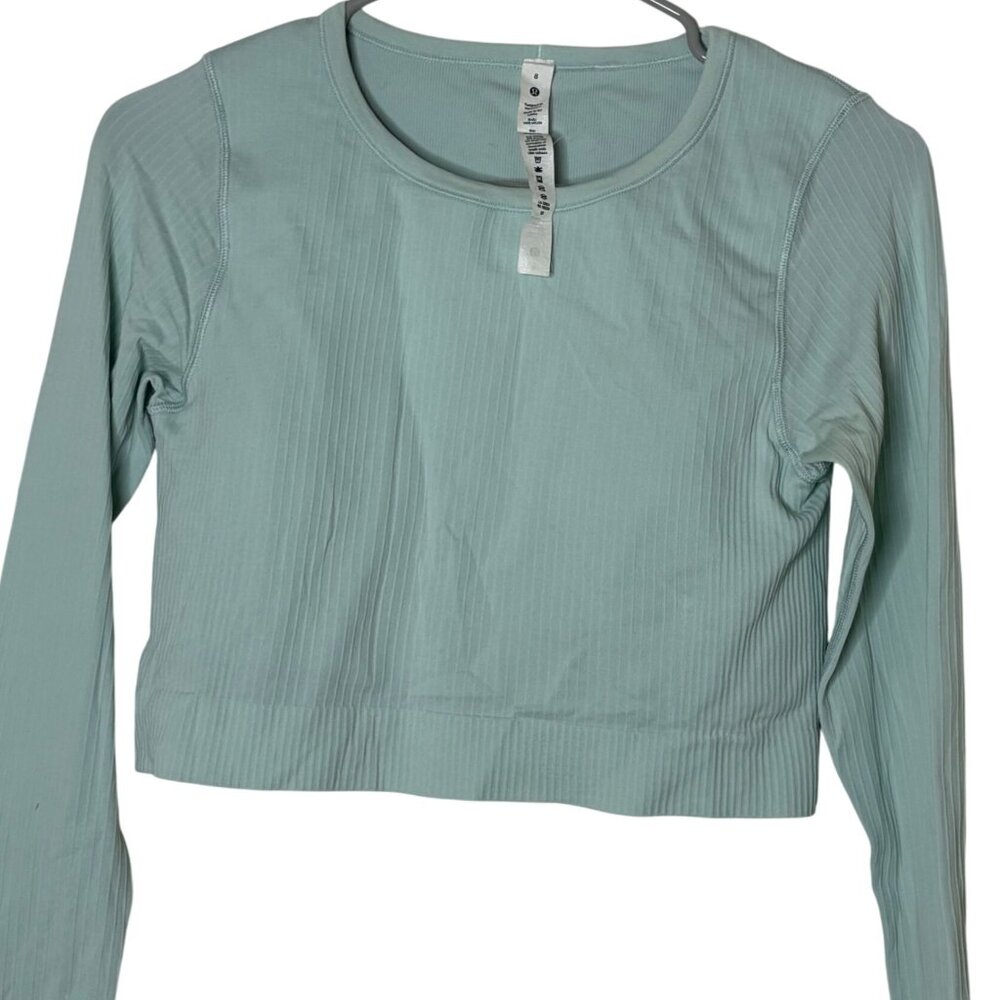 Lululemon Ebb to Street Long Sleeve Shirt Sz 8 Padded Crop Top Delicate Mint - Picture 4 of 9
